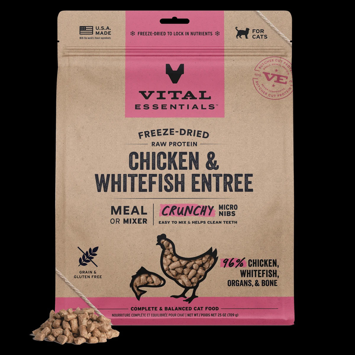 Vital Essentials Freeze-Dried Cat Crunchy Micro Nibs Chicken & Whitefish 12oz