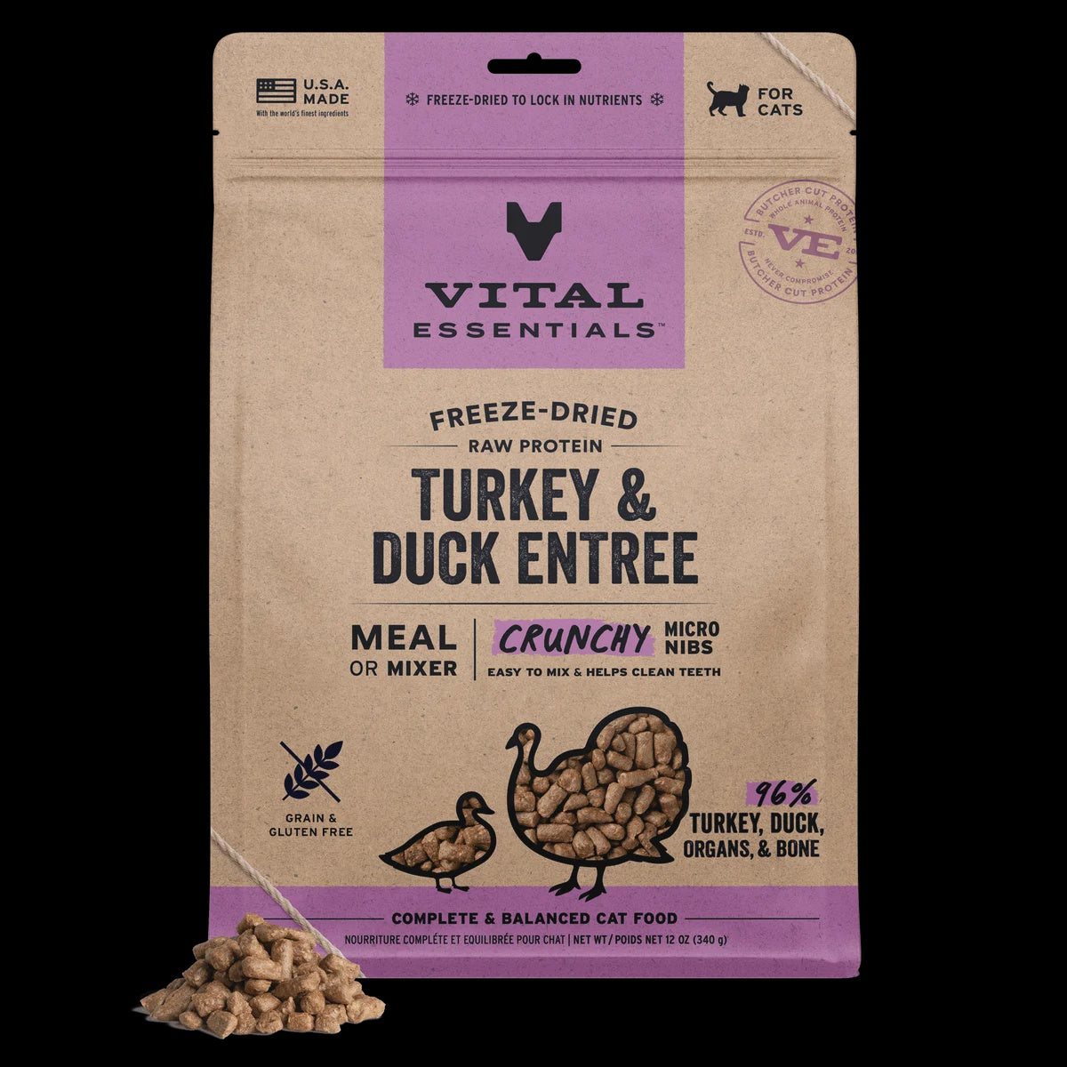Vital Essentials Freeze-Dried Cat Crunchy Micro Nibs Turkey & Duck 12oz