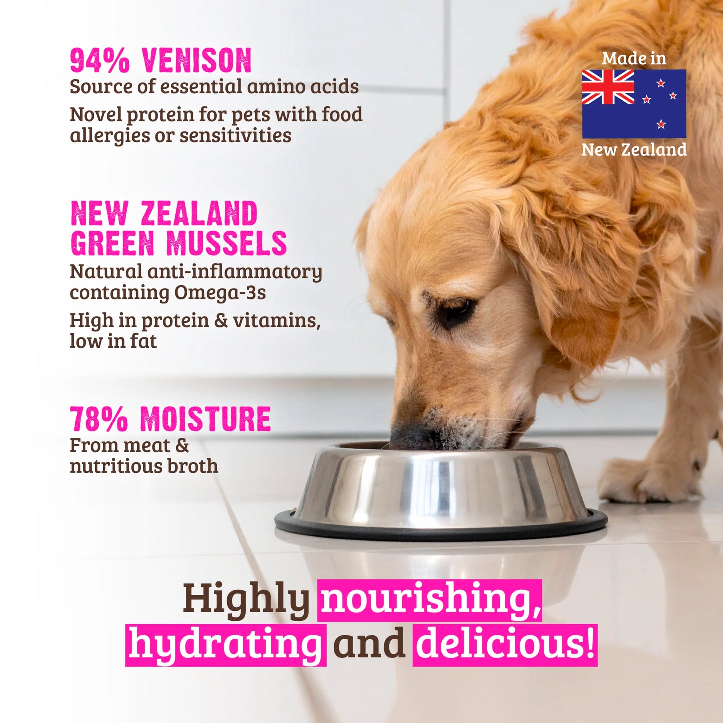 Rawz 94% Venison Recipe with Green Mussels Pate Dog Food