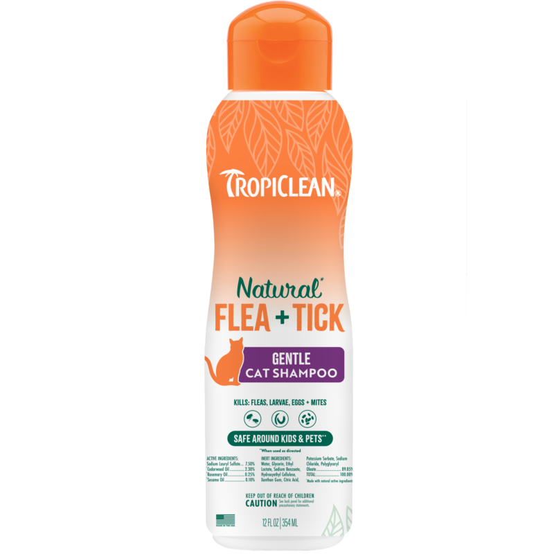 TropiClean Natural* Flea + Tick Cat Shampoo, 12 oz