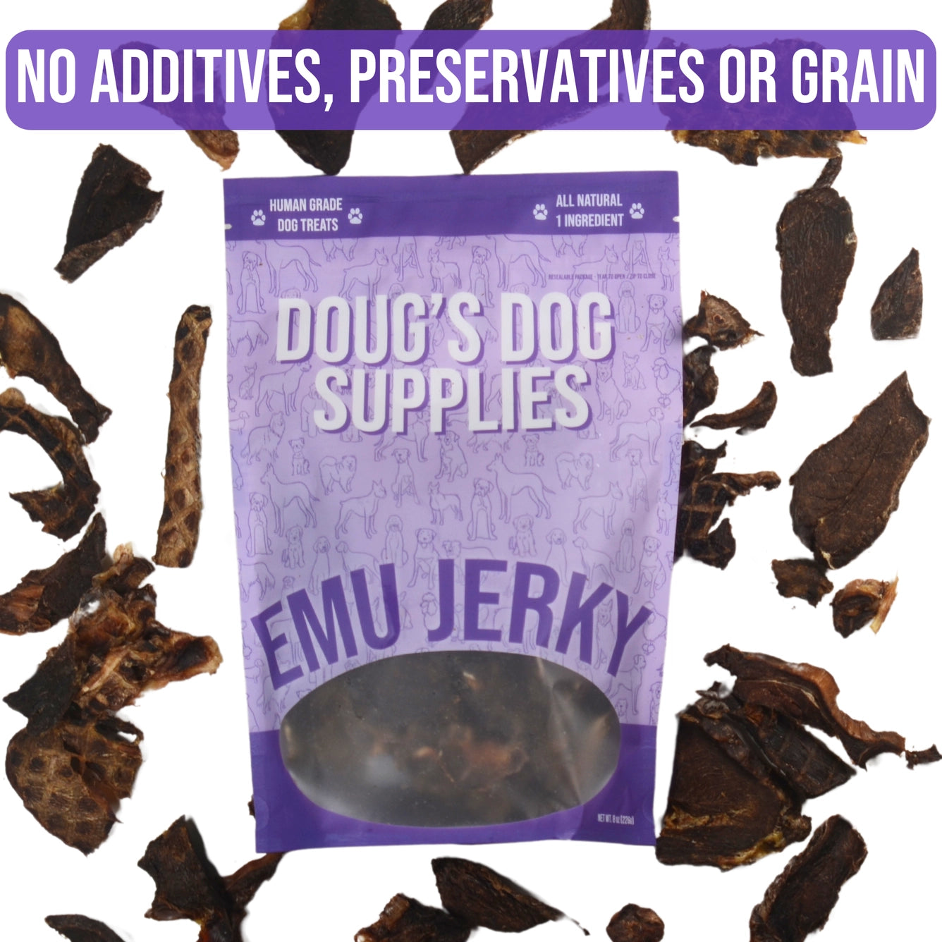 Doug's Dog Emu Jerky For Dogs 8oz