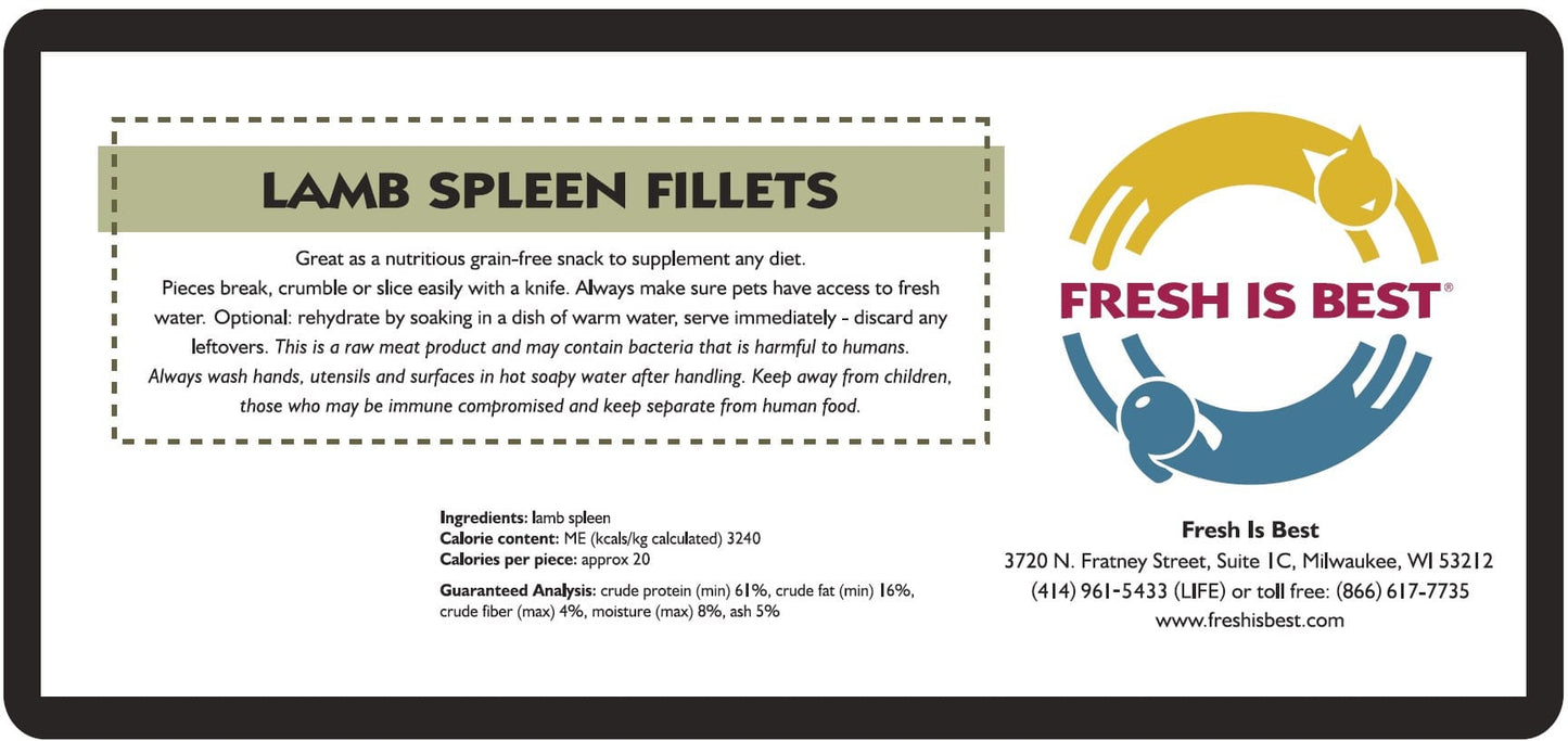 Fresh Is Best Freeze Dried Lamb Spleen Fillets 3oz