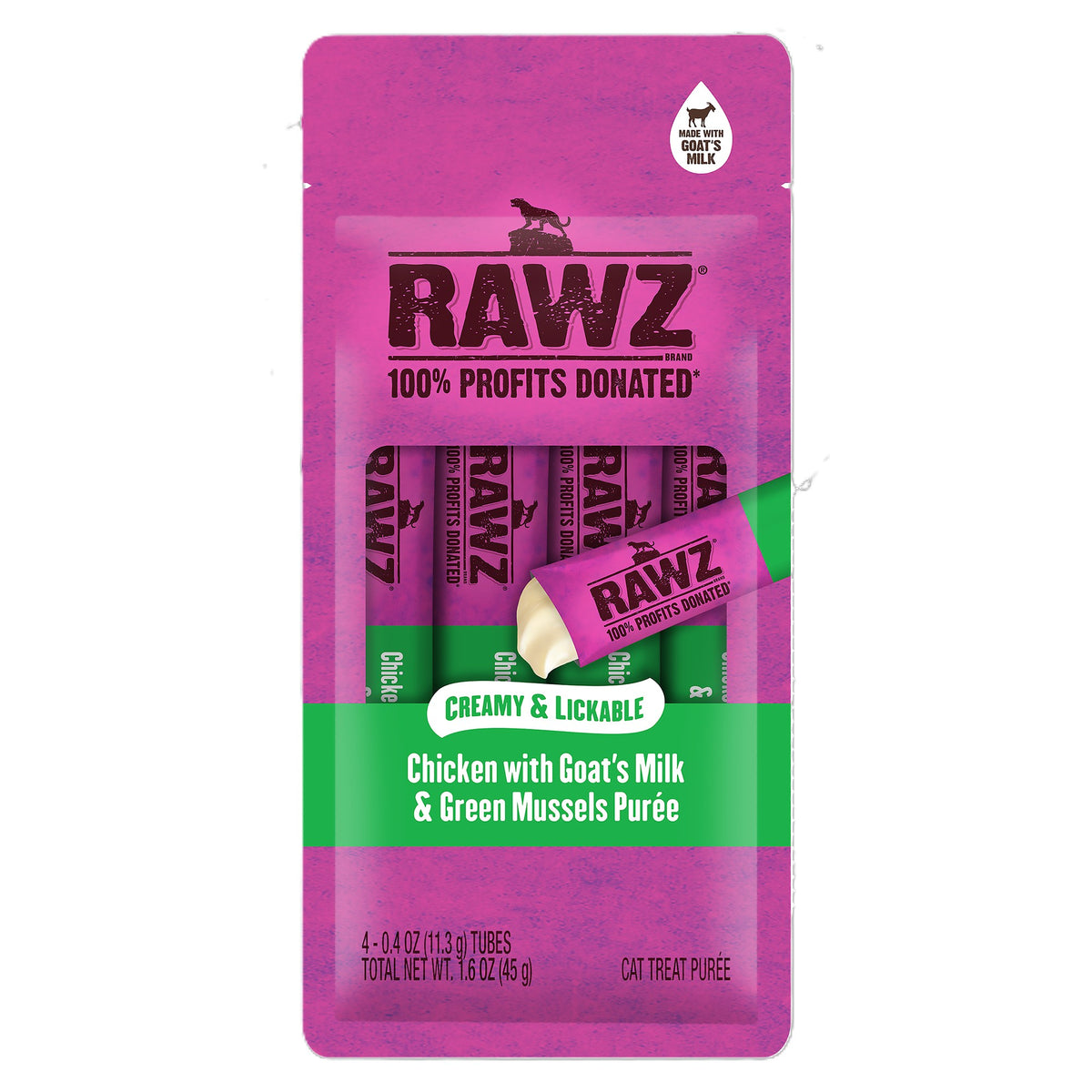 Rawz Cat Lickable Chicken Goat Milk Green Mussels Treat 1.6oz 4ct