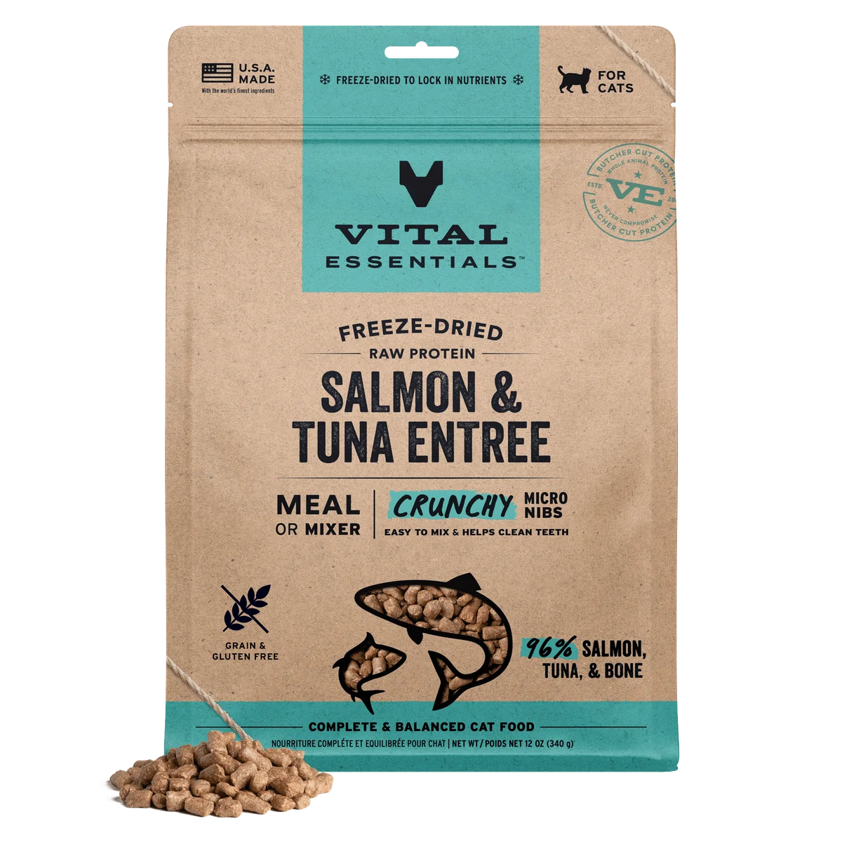 Vital Essentials Freeze-Dried Cat Crunchy Micro Nibs Salmon&Tuna 12oz