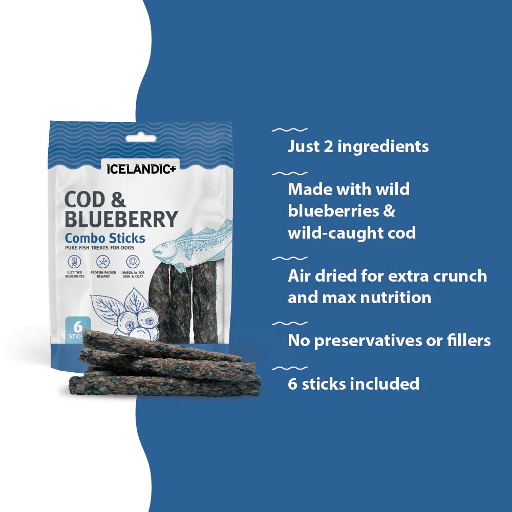 Icelandic Dog Cod & Blueberry Combo Sticks 2oz