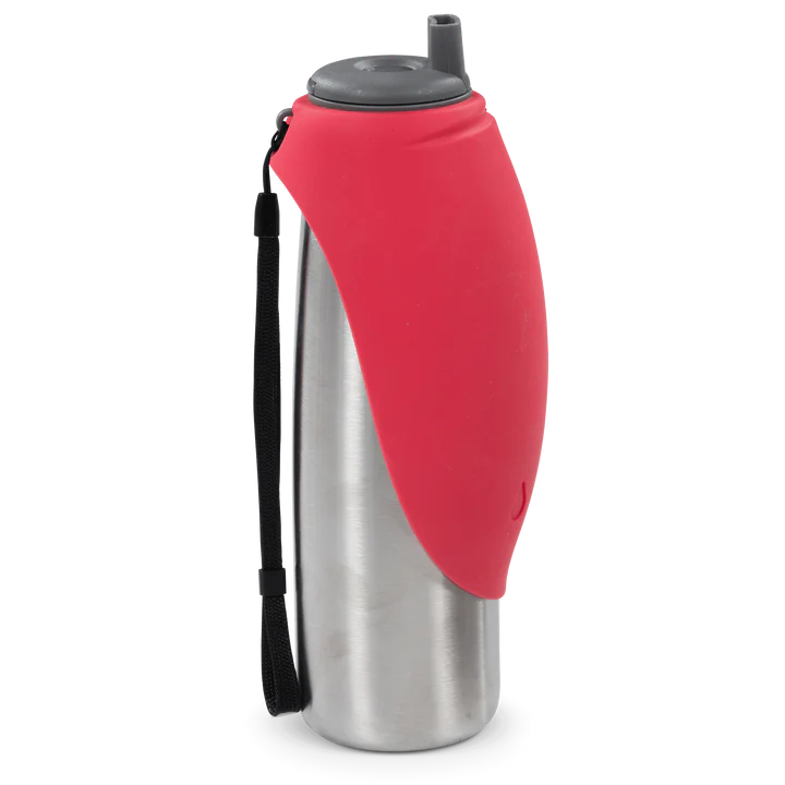 Double Wall Vacuum Insulated Stainless Steel Dog Travel Water Bottle with Silicone Flip Up Bowl