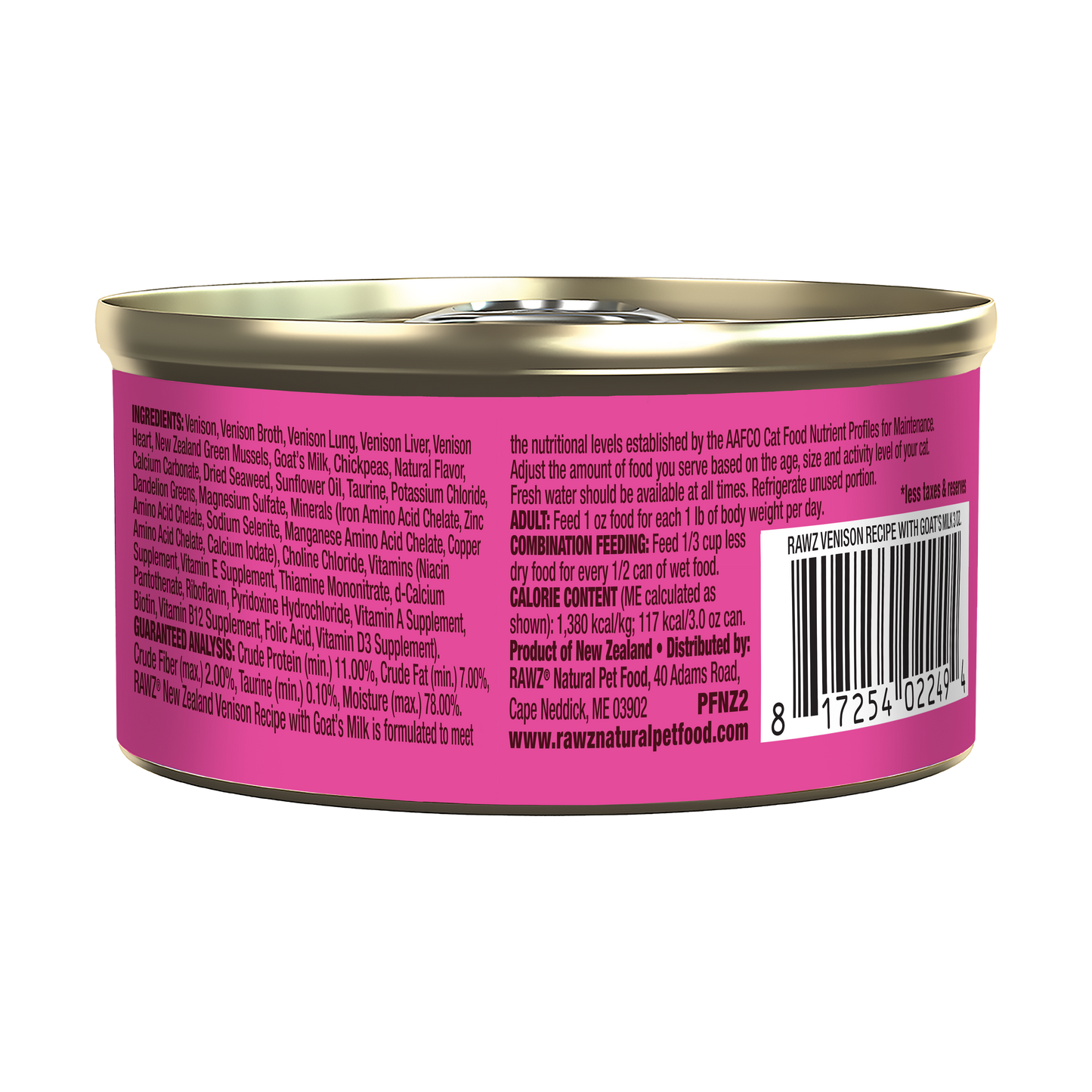 Rawz Cat  94% Venison With Goats Milk Pate Can