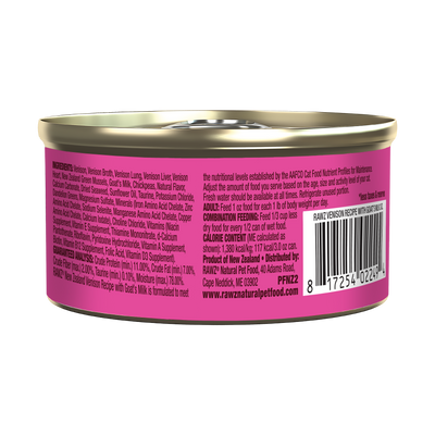 Rawz Cat  94% Venison With Goats Milk Pate Can