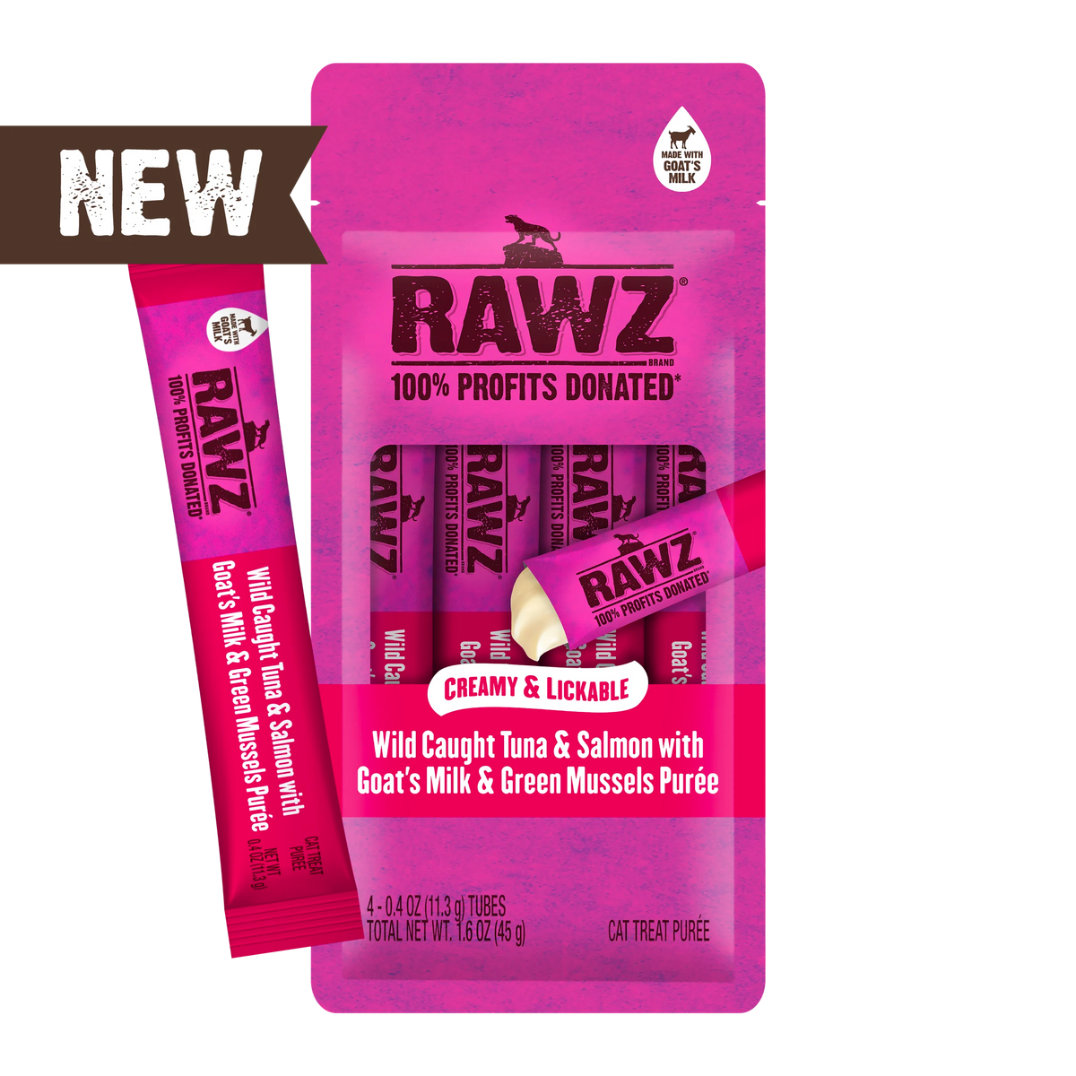 Rawz Cat Lickable Tuna Salmon Goat Milk Green Mussels Treat 1.6oz 4ct