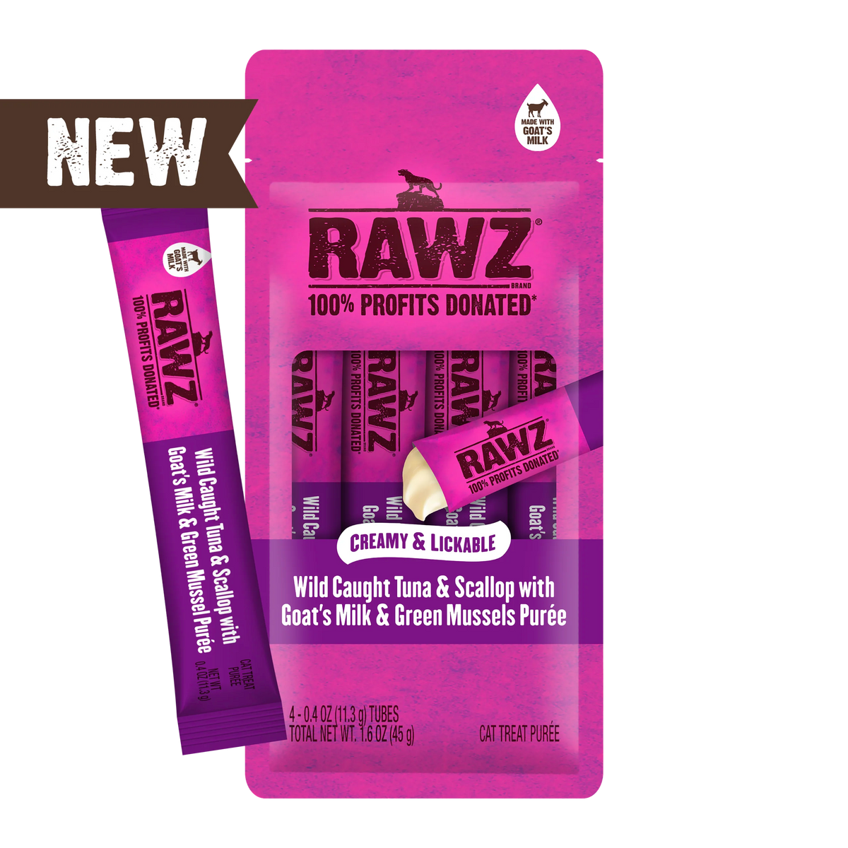 Rawz Cat Lickable Tuna Scallops Goat Milk Green Mussels Treat 1.6oz 4ct