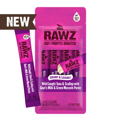 Rawz Cat Lickable Tuna Scallops Goat Milk Green Mussels Treat 1.6oz 4ct