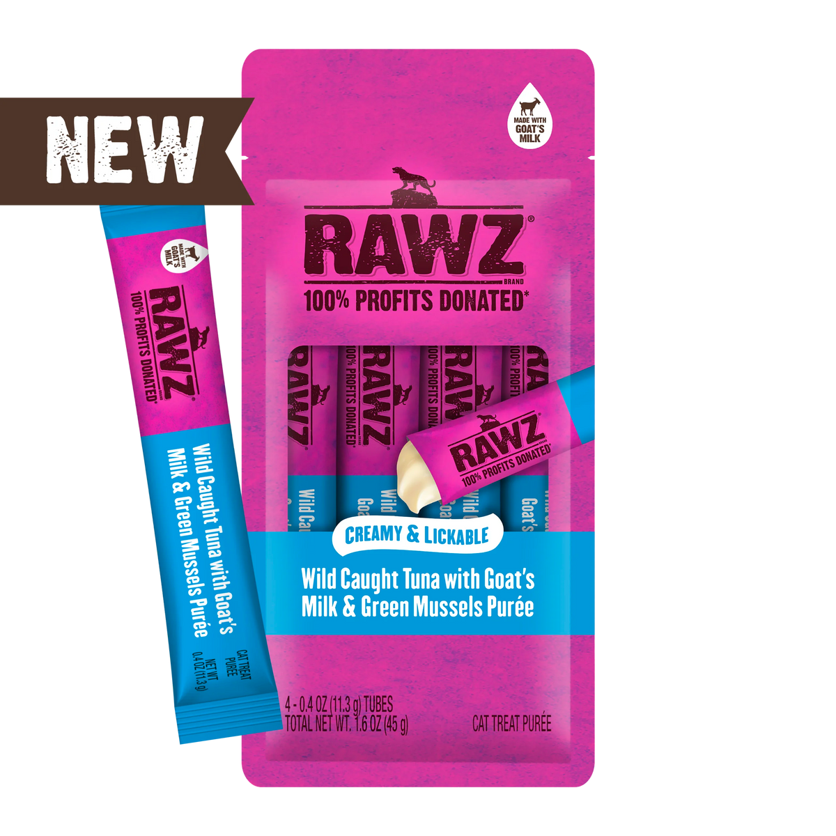 Rawz Cat Lickable Tuna Goat Milk Green Mussels Treat 1.6oz 4ct