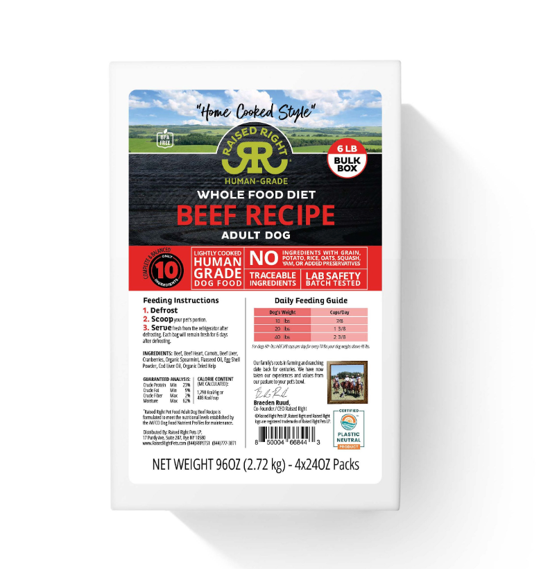 Raised Right Dog Cooked Frz  Bulk Box  6lb (4x24oz Packs)