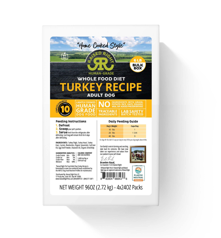 Raised Right Dog Cooked Frz  Bulk Box  6lb (4x24oz Packs)