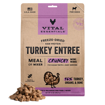 Vital Essentials Freeze-Dried Raw Protein Turkey Crunchy Mini Nibs Dog Food  14oz