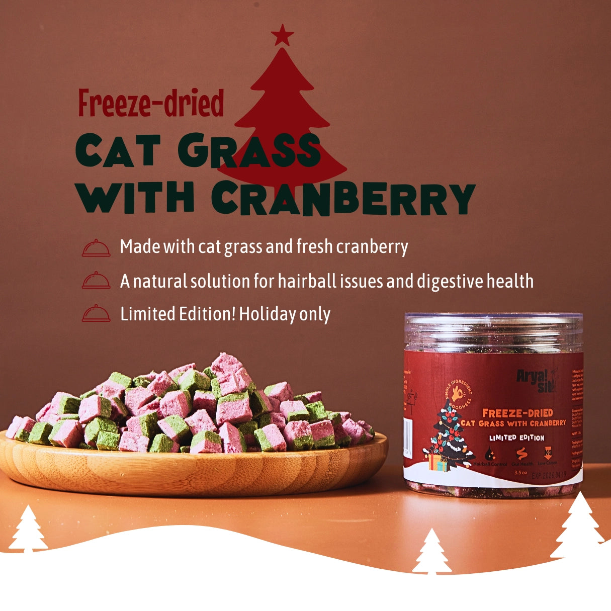 Arya Sit Freeze Dried Cat Grass with Cranberry 3.5oz