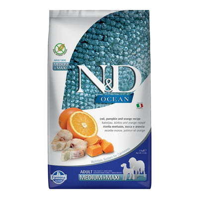 Farmina N&D Ocean Codfish & Orange Ancestral Grain Medium & Maxi Adult Dry Dog Food  5.5lb bag