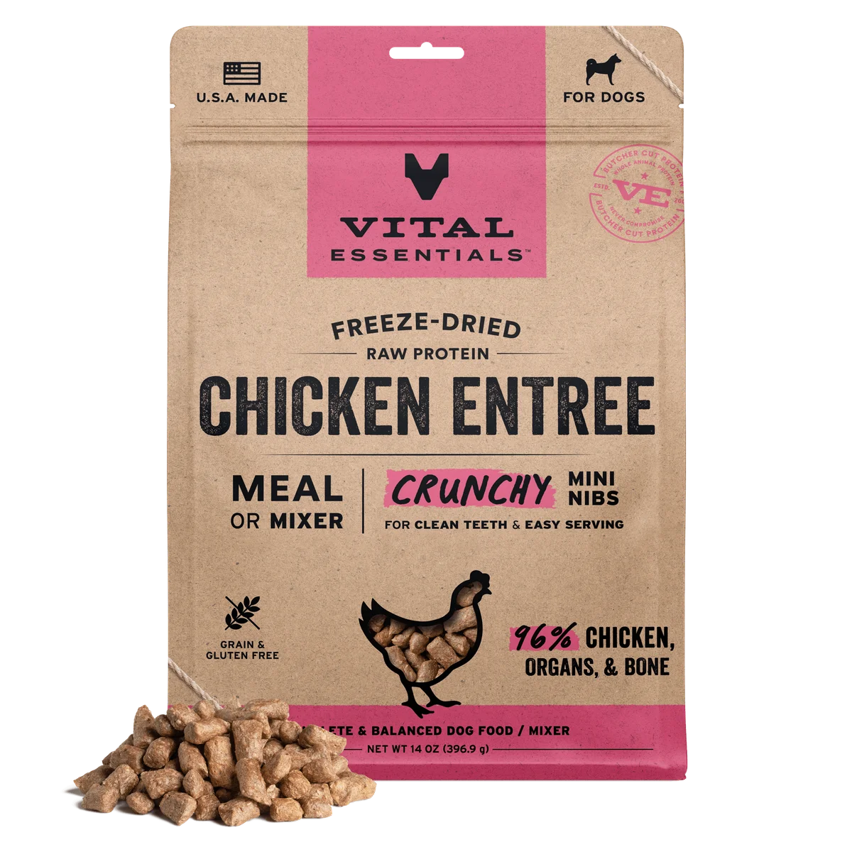 Vital Essentials Freeze-dried Crunchy Mini Nibs Meal or Mixer Dog Food